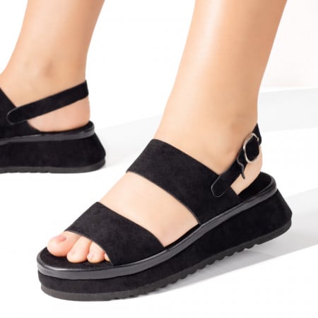 Sandale cu platforma, Sandale dama negre suede cu talpa groasa ZEF09438 - zeforia.ro