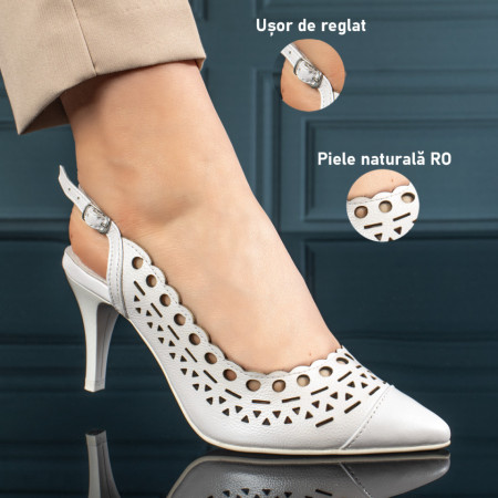 Sandale dama perforate cu toc subtire albe din Piele naturala MOD11307, 3, modlet.ro