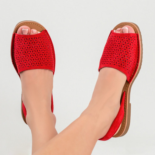 Sandale dama perforate rosii cu talpa joasa MDL04055
