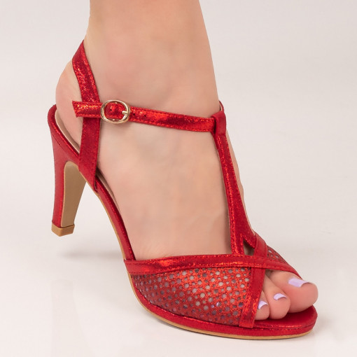 Sandale dama rosii cu toc conic MDL04963