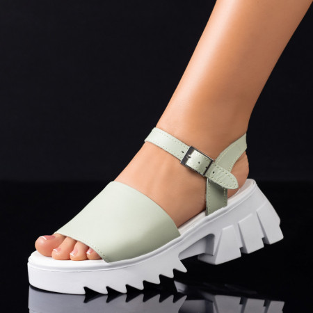 REDUCERI INCALTAMINTE, Sandale dama verde cu talpa groasa alba din Piele naturala MOD08908, modlet.ro