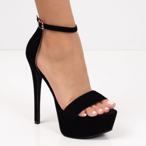 Sandale cu toc si platforma, Sandale negre elegante dama cu toc si platforma ZEF05631 - zeforia.ro