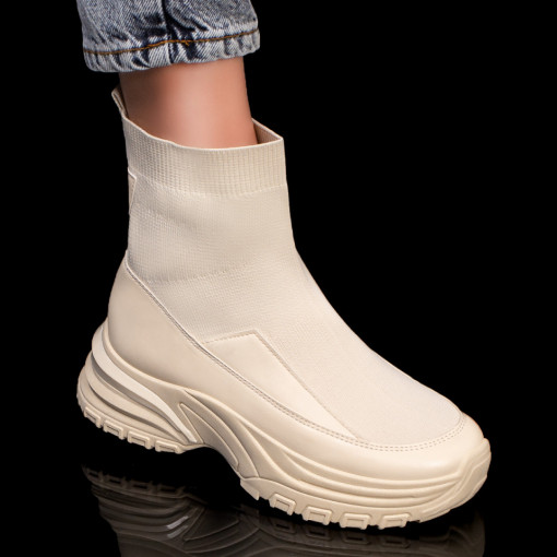 Ghete Dama, Sneakers dama bej cu talpa groasa din material textil ZEF05793 - zeforia.ro