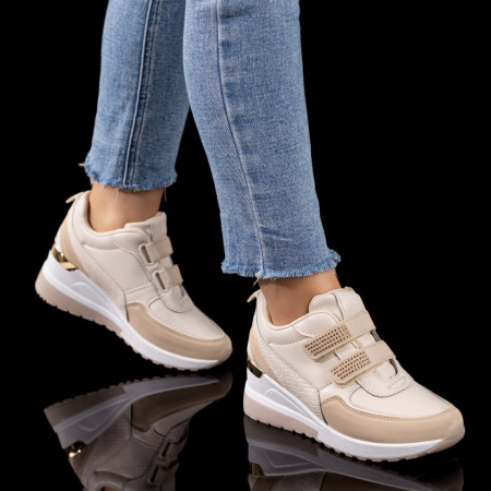 Sneakers dama cu pietre aplicate bej MOD09594