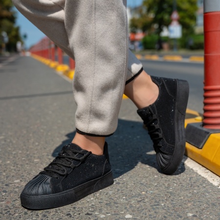 Sneakers dama cu strasuri negri MOD13947