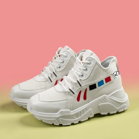Sneakers dama cu talpa groasa albi MOD14075, 3, modlet.ro