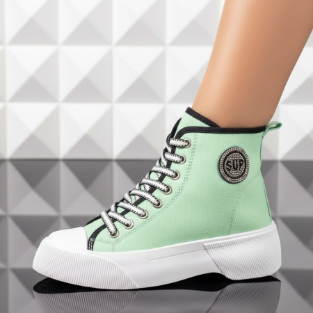 Tenisi dama, Tenisi dama cu siret si strasuri verde cu negru MOD09962, modlet.ro