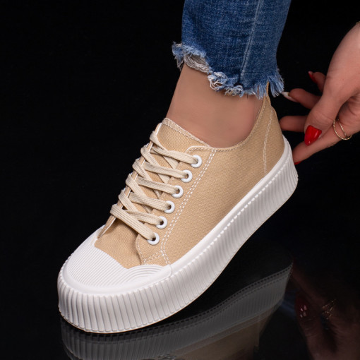 Tenisi dama cu talpa groasa alba khaki MOD04231