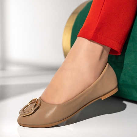 Balerini dama cu accesoriu metalic khaki MOD11206, 2, modlet.ro