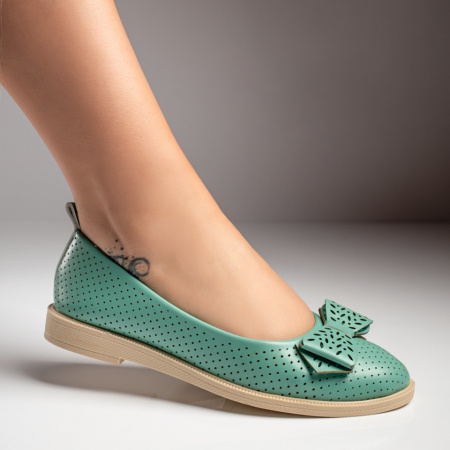 Balerini si Mocasini Dama, Balerini perforati dama cu funda verzi MOD07987, modlet.ro