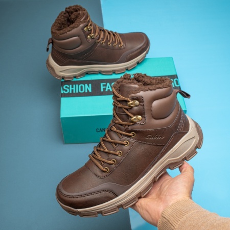 Ghete barbati, Bocanci barbati cu siret si fermoar maro inchis MOD12563, modlet.ro