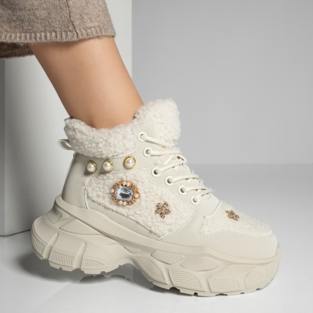Bocanci dama cu accesorii metalice bej MOD12276, 4, modlet.ro