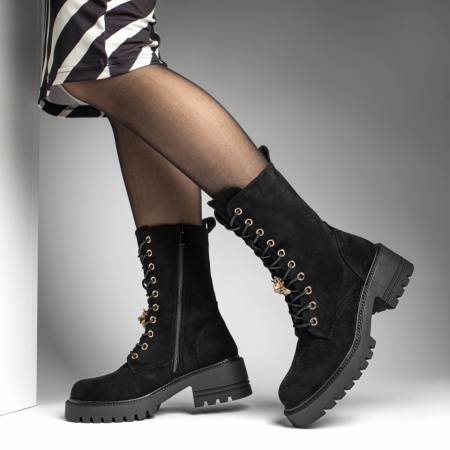 Bocanci dama cu accesoriu detasabil negru suede MOD12609, 3, modlet.ro
