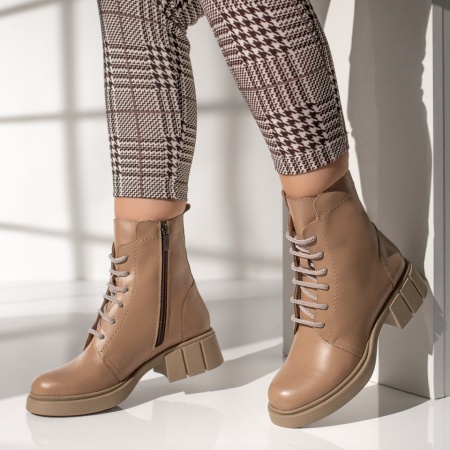Bocanci dama, Bocanci dama cu siret nude MOD12426, modlet.ro