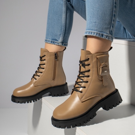 Bocanci dama cu talpa groasa khaki MOD12402, 3, modlet.ro