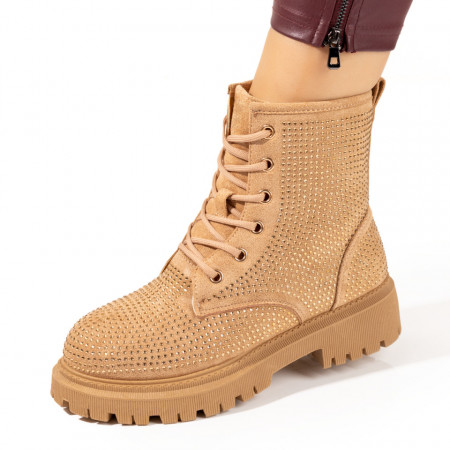 Bocanci dama, Bocanci dama maro suede cu aplicatie de strasuri MOD10256, modlet.ro