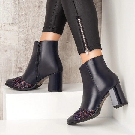 Botine dama albastre cu imprimeu din Piele naturala MOD07544, 4, modlet.ro