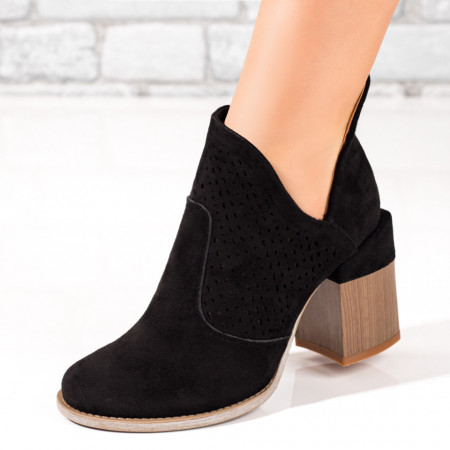 REDUCERI INCALTAMINTE, Botine dama cu fermoar si toc negre suede MOD10385, modlet.ro