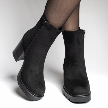 Botine dama cu insertie de material elastic si fermoar negru suede ZEF12349, 4, zeforia.ro