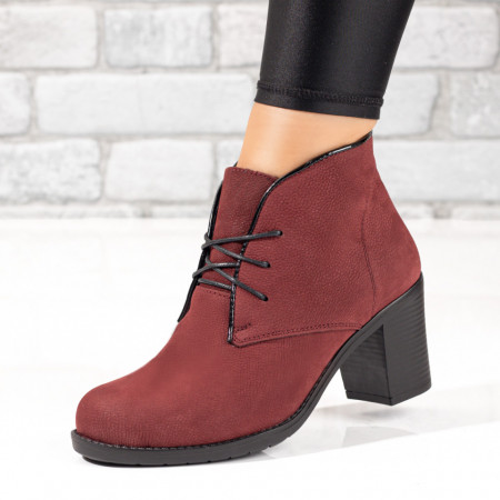 REDUCERI INCALTAMINTE, Botine dama cu siret elastic visinii suede din Piele naturala MOD10378, modlet.ro