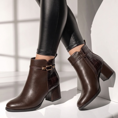 Botine dama cu toc gros maro LILI34, 3, modlet.ro