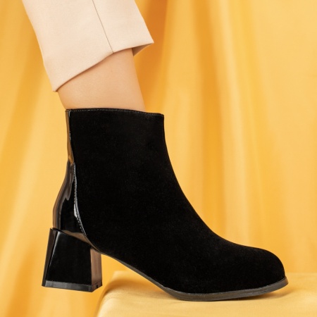 Botine dama cu toc gros negru suede MARA36, 3, modlet.ro