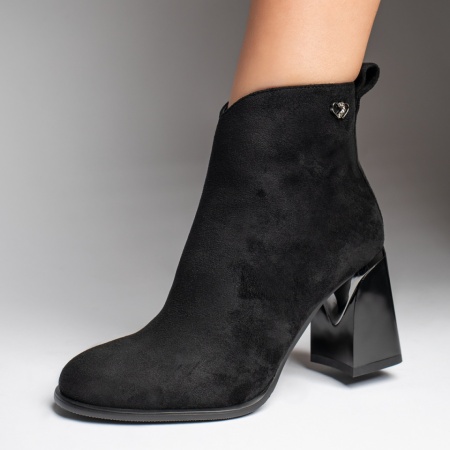 Botine dama, Botine dama cu toc gros negru suede MOD12389, modlet.ro