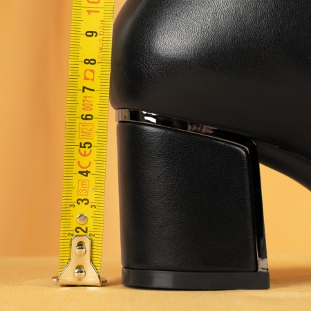 Botine dama cu toc gros si accesoriu decorativ negre MOD14089, 4, modlet.ro