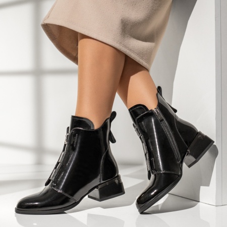Botine dama cu toc gros si fermoar negre din Piele naturala MOD13981, 3, modlet.ro