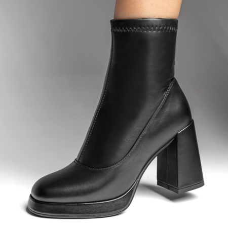 Botine dama, Botine dama cu toc gros si fermoar negre MOD12387, modlet.ro