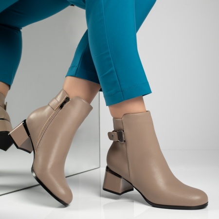 Botine dama cu toc si accesoriu metalic bej MOD12597, 4, modlet.ro