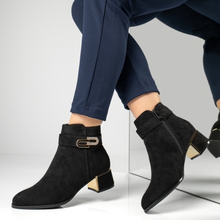 Botine dama cu toc si aplicatii cu pietre negru suede MOD12877, 2, modlet.ro