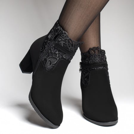 Botine dama cu toc si dantela negru suede ZEF10690, 2, zeforia.ro