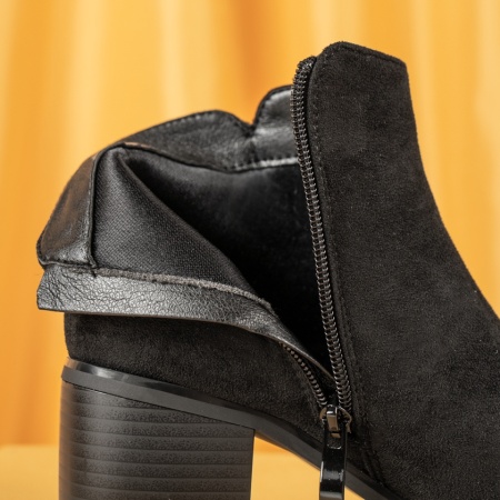 Botine dama cu toc si fermoar negru suede MOD12399, 2, modlet.ro