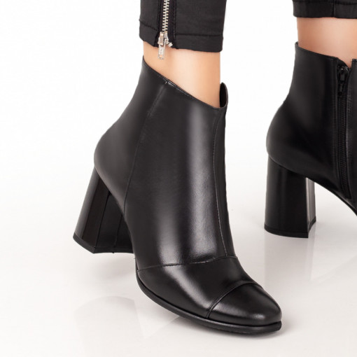 Plateste Jumatate!, Botine dama negre cu toc din Piele naturala MOD07544, modlet.ro