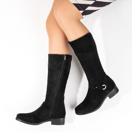 REDUCERI INCALTAMINTE, Cizme dama cu fermoar negre suede din Piele naturala MOD05604, modlet.ro