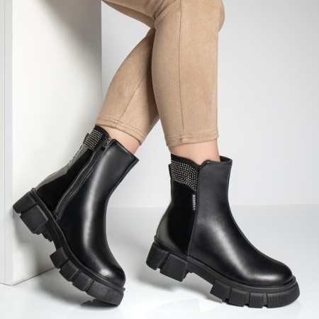 Cizme dama cu fermoar si pietre decorative aplicate negre MOD06928, 4, modlet.ro