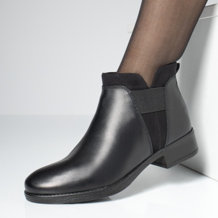 Cizme dama cu insertie de material elastic negre din Piele naturala MOD05618, 2, modlet.ro