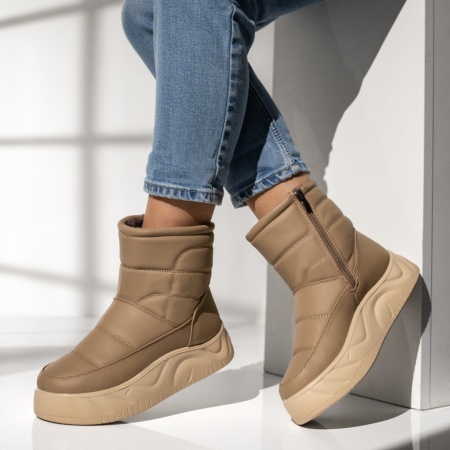 Cizme dama cu talpa groasa si fermoar khaki MOD13995
