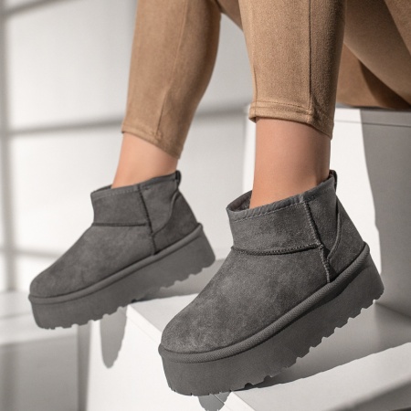 Cizme fara toc, Cizme dama cu talpa groasa tip UG gri suede MOD12783, modlet.ro