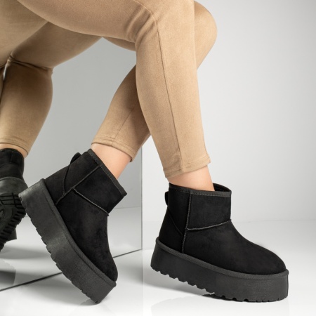 Cizme dama cu talpa groasa tip UG negru suede NINA9, 4, modlet.ro