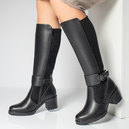 Cizme dama, Cizme dama cu toc gros si fermoar negre MOD12729, modlet.ro