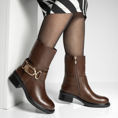 Cizme dama cu toc mic si fermoar maro MOD12917, 3, modlet.ro