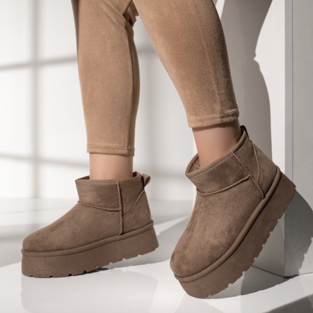 Cizme dama scurt tip UG khaki suede ZEF12746