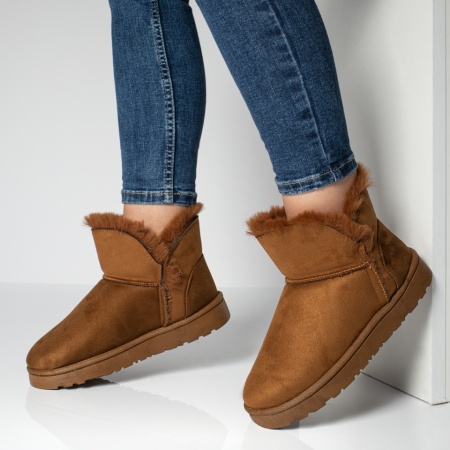 Cizme dama scurte cu blanita maro suede MOD07101