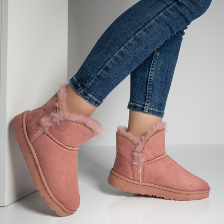 Cizme dama scurte cu blanita roz suede MOD07101, 3, modlet.ro
