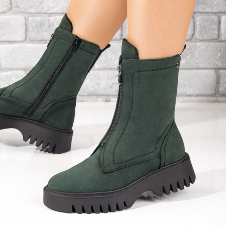 Cizme dama, Cizme dama scurte verzi suede cu fermoar din Piele naturala MOD09873, modlet.ro