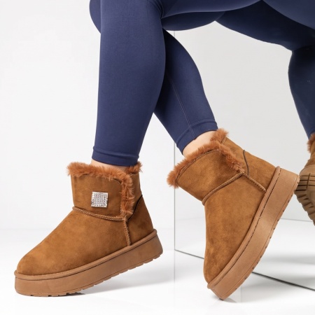 Cizme dama tip UG cu accesoriu decorativ maro suede EMA48, 2, modlet.ro