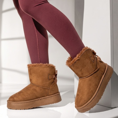 Cizme dama tip UG cu fundita maro suede EMA49, 3, modlet.ro