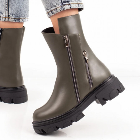 Cizme dama verzi cu fermoare laterale si talpa groasa MOD06958, 3, modlet.ro
